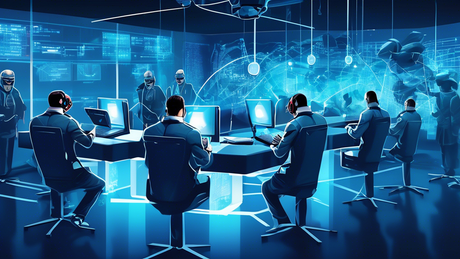 Digital artwork depicting a cyber criminal orchestrating a credential stuffing attack on a virtual representation of Okta ID management solutions in a futuristic cyber security operations center.