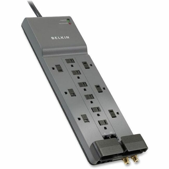 Parasurtenseur Belkin à 12 prises pour la maison/le bureau avec protection téléphonique/Ethernet/coaxiale - Câble de 10 pieds - Noir - 3 996 joules