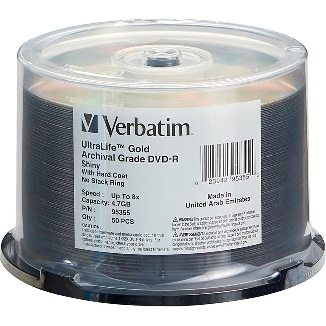 Support DVD enregistrable Verbatim UltraLife 95355 - DVD-R - 8x - 4,70 Go - Lot de 50