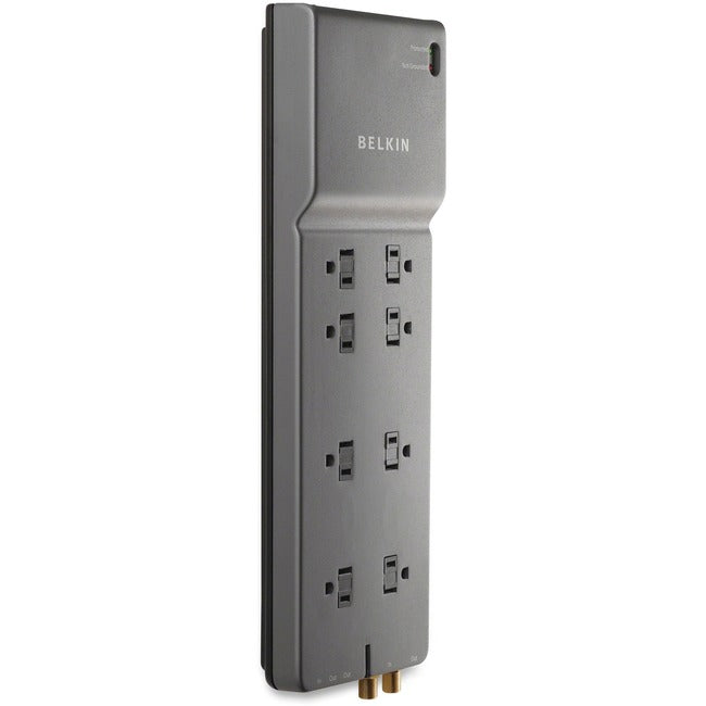 Parasurtenseur Belkin à 8 prises pour la maison/le bureau avec ligne téléphonique + cordon d'alimentation rallongé - Câble de 12 pieds - Noir - 3 390 joules