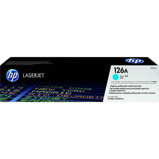 Cartouche de toner laser HP 126A (CE311A) d'origine à rendement standard - Paquet unique - Cyan - 1 unité