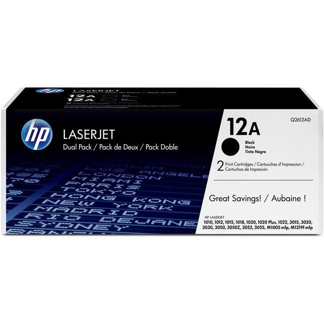 Cartouche de toner d'origine HP 12A (Q2612D) - Pack double