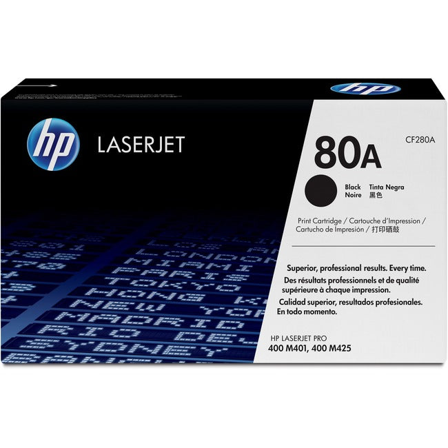 Cartouche de toner laser HP 80A (CF280A) d'origine à rendement standard - Paquet unique - Noir - 1 unité