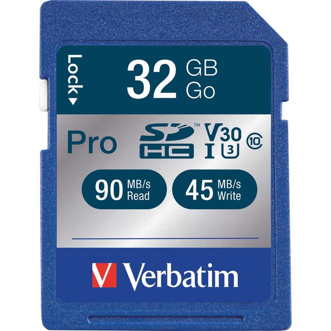 Carte mémoire SDHC Verbatim Pro 600X 32 Go, UHS-I V30 U3 Classe 10