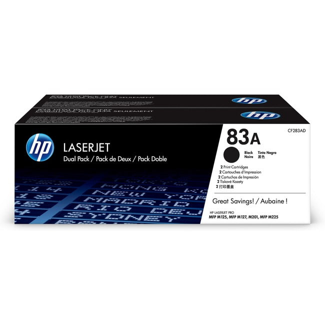 Cartouche de toner laser d'origine HP 83A (CF283AD) - Pack double - Noir - 2 / carton
