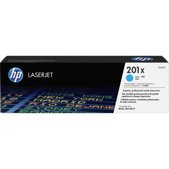 Cartouche de toner laser HP 201X (CF401X) d'origine à haut rendement - Paquet unique - Cyan - 1 unité