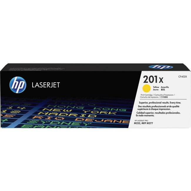 Cartouche de toner laser HP 201X (CF402X) d'origine à haut rendement - Paquet unique - Jaune - 1 unité
