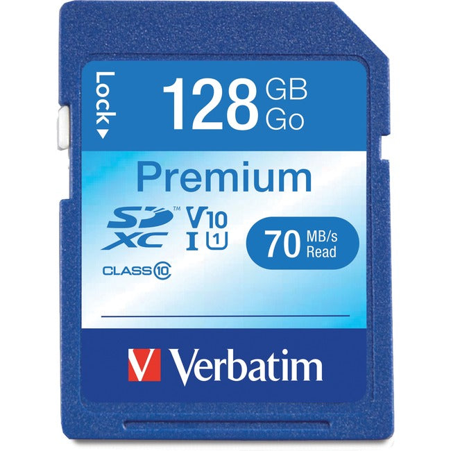Carte mémoire SDXC Premium Verbatim 128 Go, UHS-I V10 U1 Classe 10
