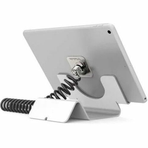 Universal Security Tablet Holder White - With Security Coiled Cable Lock and Pla