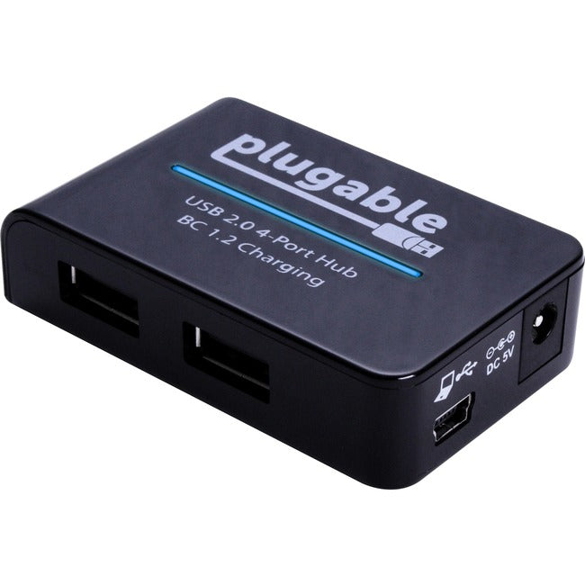 Hub USB 2.0 haute vitesse à 4 ports enfichable avec adaptateur d'alimentation 12,5 W.