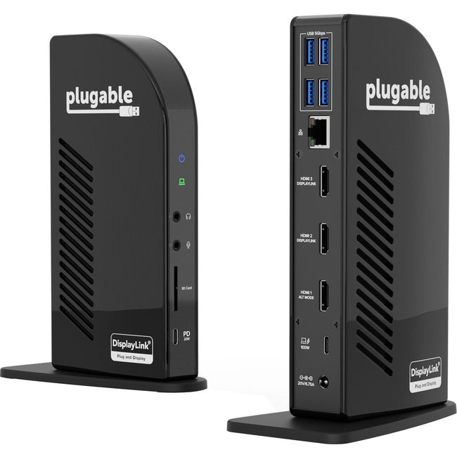 Plugable USB-C Triple Display Docking Station with Charging Support Power Delivery for Specific Windows USB Type-C and Thunderbolt 3 Systems