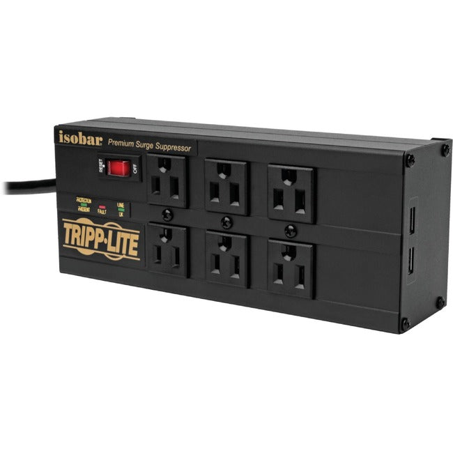 Multiprise avec parasurtenseur Tripp Lite Isobar, 6 prises, 2 ports de chargement USB, cordon de 10 pieds - 6 x NEMA 5-15R, 2 x USB - 1440 VA - 3840 J - Entrée 120 V CA