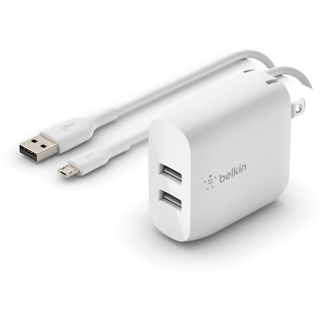 Belkin BoostCharge Dual USB-A Wall Charger 24W + USB-A to Micro-USB cable - Power Adapter