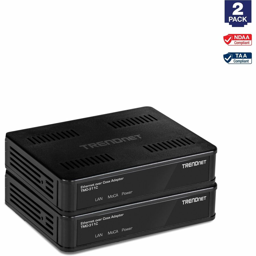 Adaptateur Ethernet sur câble coaxial TRENDnet TMO-311C2K (lot de 2) - MoCA 2.0 haut débit pour une diffusion fiable