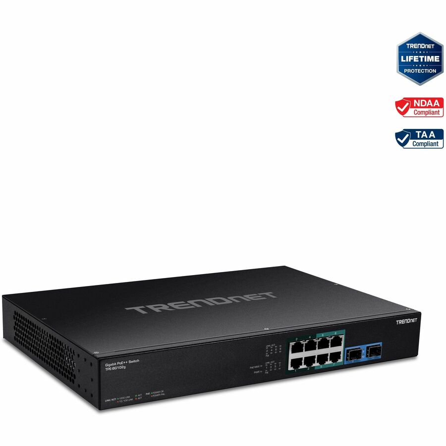 Commutateur PoE++ Gigabit 10 ports TRENDnet TPE-BG102G pour réseau haute puissance