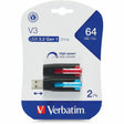 Verbatim 64GB Store 'n' Go V3 USB 3.2 Gen 1 Flash Drive - 2pk - Red, Blue