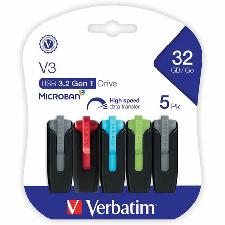 Verbatim 32GB Store 'n' Go V3 USB 3.2 Gen 1 Flash Drive - 5pk - Assorted