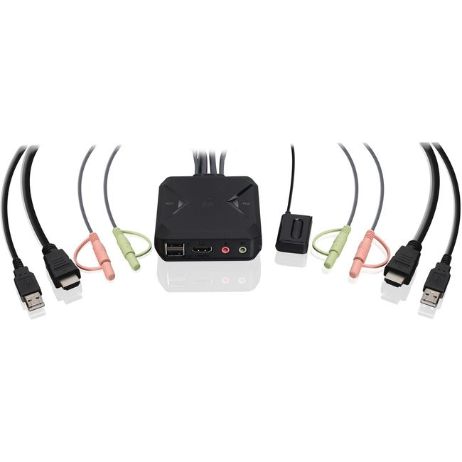 Commutateur KVM 4K à 2 ports IOGEAR avec connexions HDMI, USB et audio
