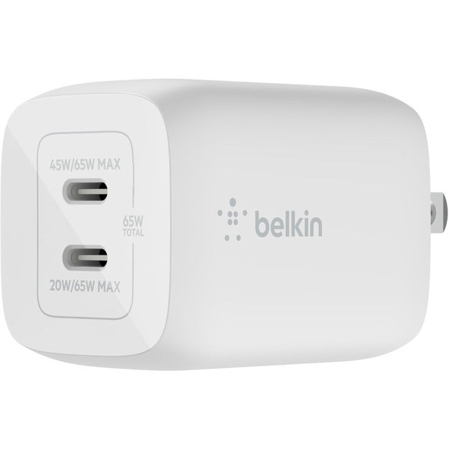Chargeur mural Belkin BoostCharge Pro Dual USB-C GaN avec chargeur pour ordinateur portable Chromebook PPS 65 W - Adaptateur secteur