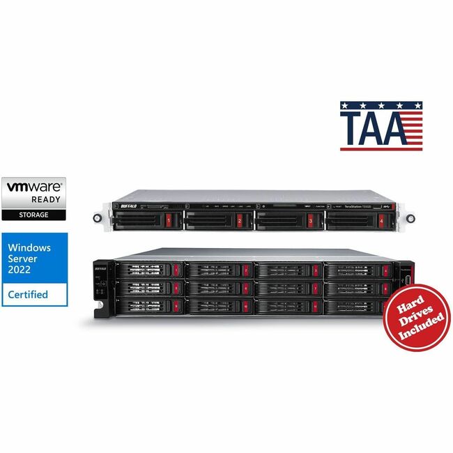 Stockage NAS BUFFALO TeraStation 51220 à 12 baies de 32 To (4 x 8 To) monté en rack pour entreprise, disques durs inclus