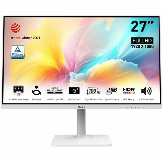 MSI 27 EN BLANC IPS FHD 16:9 100HZ HDMI 1.4 USB-C INCLINAISON PIVOT HAUTEUR PARLER