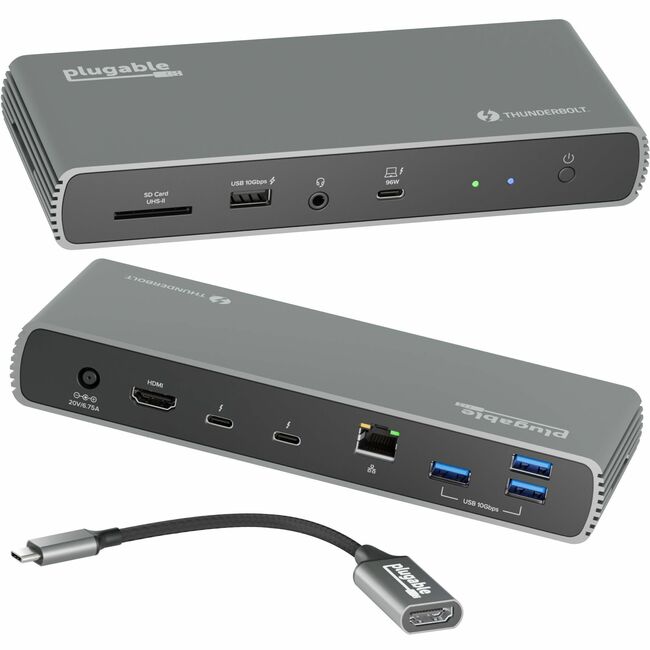 Station d'accueil Thunderbolt 4 enfichable avec charge de 100 W, certifiée Thunderbolt, 3 ports Thunderbolt
