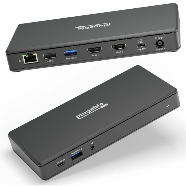 Station d'accueil USB C Plugable pour deux écrans, 2 ports HDMI, station d'accueil Power Delivery, double écran 4K pour Windows, ChromeOS