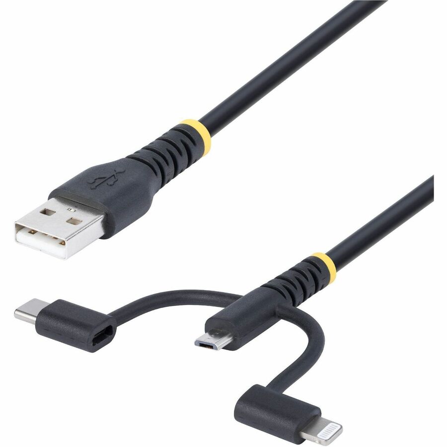 STARTECH 3.3FT (1M) RUGGED USB MULTI CHARGING CABLE, USB TO LIGHTNING/MICRO-USB/