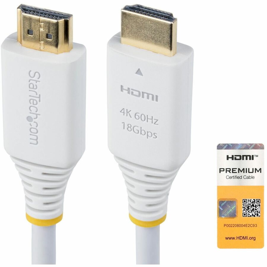 StarTech.com 10ft (3m) Premium Certified High Speed HDMI Cable, 4K 60Hz/1440p 144Hz, 18Gbps, UHD HDMI 2.0 Cord, TPE Jacket, White