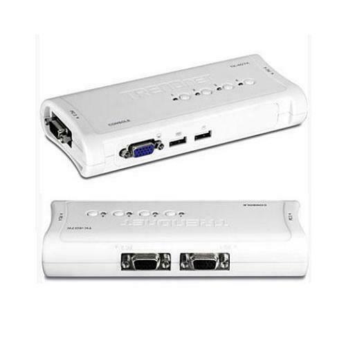 Kit de commutateur KVM USB à 4 ports TRENDnet, connexions VGA et USB, résolution 2048 x 1536, câblage inclus, contrôle jusqu'à 4 ordinateurs, compatible avec Windows, Linux et Mac OS, blanc, TK-407K