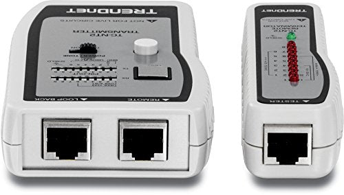 Testeur de câbles réseau TRENDnet, teste les câbles Ethernet, USB et BNC, teste avec précision les configurations de broches jusqu'à 300 m (984 pi), tests locaux et à distance, comprend des convertisseurs BNC vers Ethernet, blanc, TC-NT2