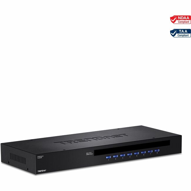 TRENDnet Commutateur KVM à montage en rack USB/PS2 à 8 ports, TK-803R, connexion VGA et USB, prend en charge les connexions USB et PS/2, surveillance des périphériques, recherche automatique, retour sonore, contrôle jusqu'à 8 ordinateurs/serveurs