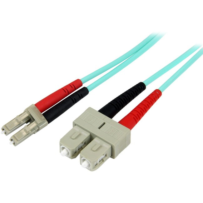 StarTech.com Câble à fibre optique multimode LC/UPC vers SC/UPC OM3 de 10 m (30 pi), fibre optique duplex intégral Zipcord, 100 Gbit/s, LOMMF, cordon de raccordement à fibre optique LSZH
