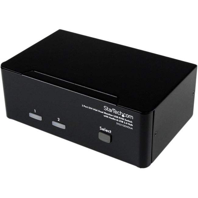 StarTech.com Commutateur KVM double écran DVI VGA 2 ports USB avec audio et hub USB 2.0