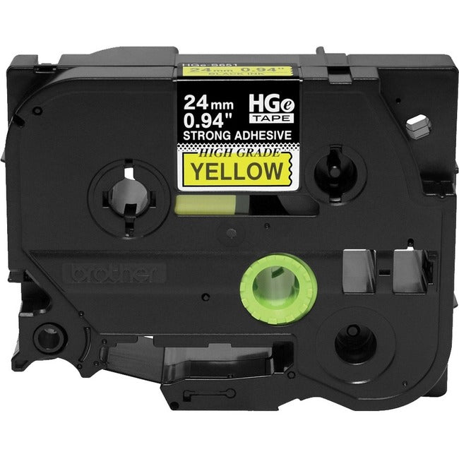 Ruban adhésif extra-fort noir sur jaune pour étiquettes Brother HGES6515PK