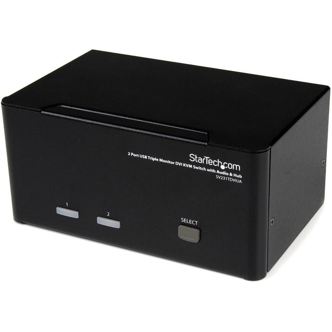 Commutateur KVM USB DVI à 2 ports pour trois écrans avec audio et hub USB 2.0 StarTech.com