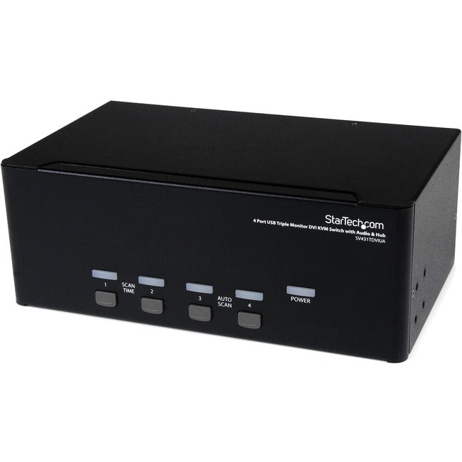 Commutateur KVM USB DVI à 4 ports pour trois écrans avec audio et hub USB 2.0 StarTech.com