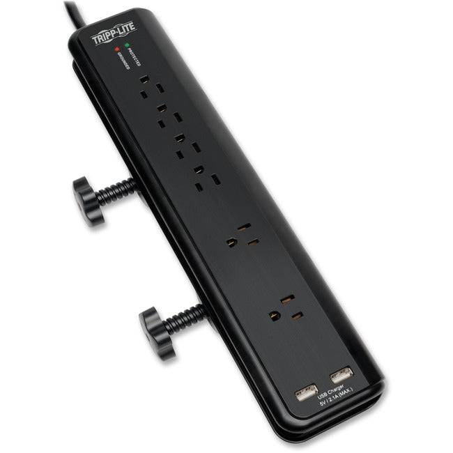 Multiprise de bureau avec parasurtenseur Tripp Lite 120 V USB 6 prises 6 pi - 6 x NEMA 5-15R - 1875 VA - 2100 J - Entrée 120 V CA - Sortie 5 V CC