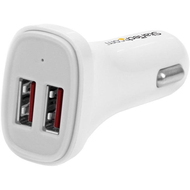Star Tech.com Dual Port USB Car Charger - White - High Power 24W/4.8A - 2 port USB Car Charger - Charge two tablets at once