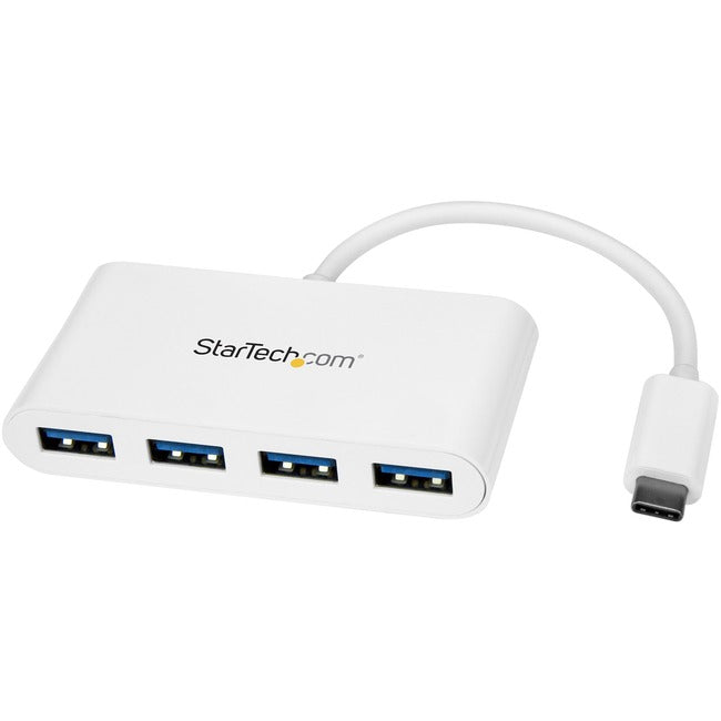 StarTech.com 4 Port USB C Hub with 4x USB-A (USB 3.0 SuperSpeed 5Gbps) - USB Bus Powered - Portable/Laptop USB Type-C Adapter Hub - White