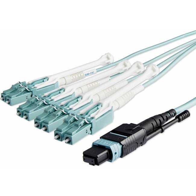 StarTech.com 10m (30ft) MTP(F)/PC to 4x LC/PC Duplex Breakout OM3 Multimode Fiber Optic Cable, OFNP, 40G, 8F Type-A