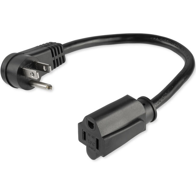 StarTech.com Rallonge d'alimentation de 0,3 m (1 pi), angle droit NEMA 5-15P vers NEMA 5-15R, 13 A 125 V, 16 AWG, noir, câble d'extension de prise