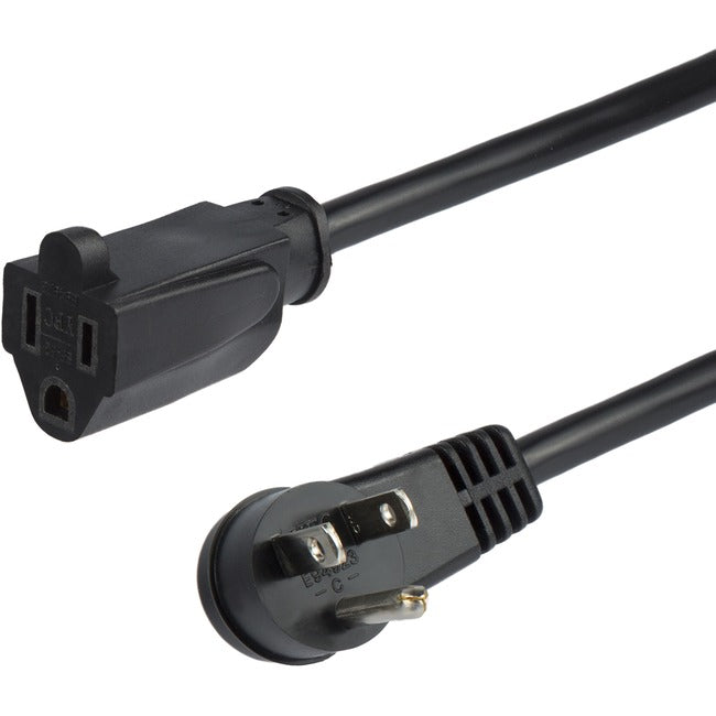 StarTech.com Câble d'extension d'alimentation 1 m, angle droit NEMA 5-15P vers NEMA 5-15R, 13 A 125 V, 16 AWG, noir, câble d'extension à prise plate
