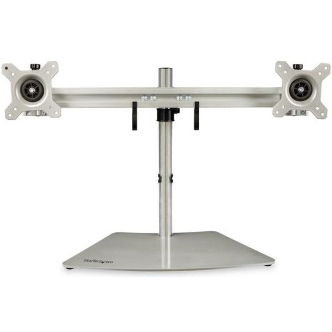 StarTech.com Support pour deux écrans, support de bureau autonome pour 2 écrans de 24 pouces (17,6 lb/8 kg) avec support VESA, hauteur réglable, argent