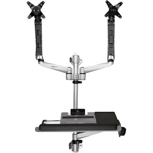 StarTech.com Station de travail murale - Bureau debout ergonomique pliable - Bras pour écran double VESA 30" réglable en hauteur et plateau pour clavier/souris