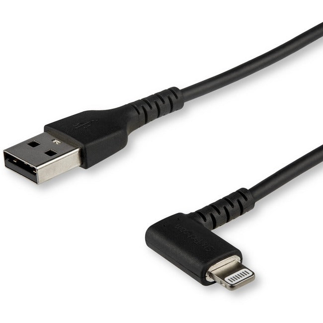 StarTech.com Câble USB A vers Lightning de 1 m pour iPhone iPad, cordon de charge durable à angle droit de 90 degrés, noir, avec fibre aramide, certifié Apple MFI