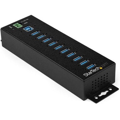 StarTech.com Hub USB 10 ports avec adaptateur secteur - Hub de données USB 3.0 industriel en métal - Montage sur rail DIN, mural et de bureau Hub USB 3.1 Gen 1 5 Gbit/s