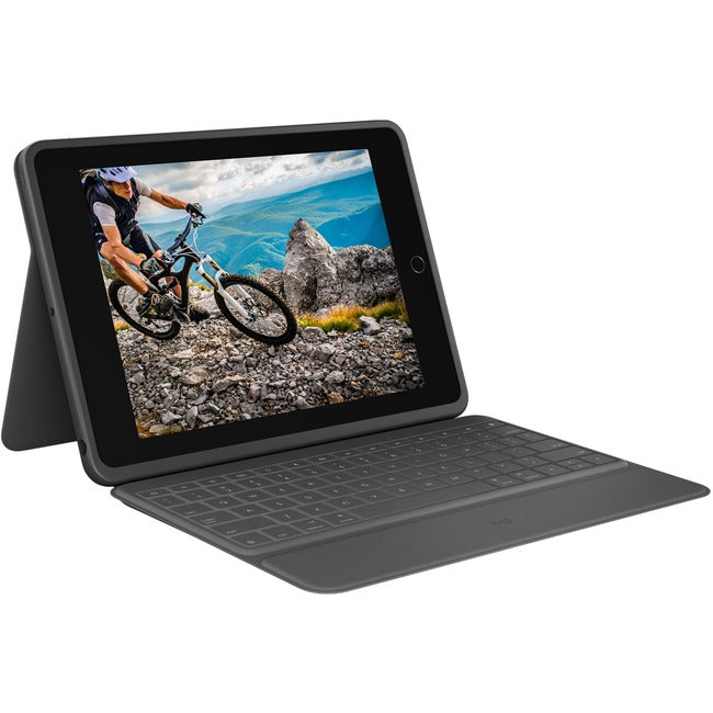 Étui clavier/housse robuste Logitech Rugged Folio (Folio) pour tablette Apple, Logitech iPad (7e génération), iPad (8e génération), iPad (9e génération) - Graphite