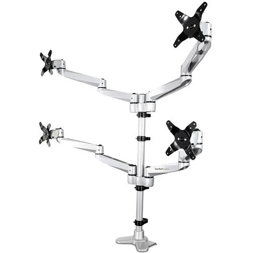 Bras de moniteur quadruple pour montage sur bureau - 4 écrans VESA jusqu'à 30" - Support de poteau réglable articulé ergonomique de qualité supérieure - Pince/œillet