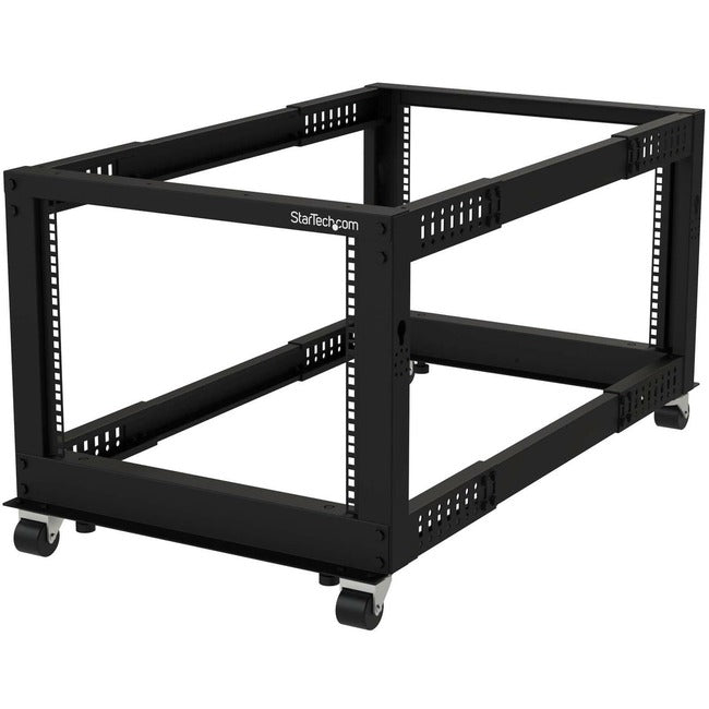 StarTech.com Rack de serveur mobile à cadre ouvert 8U à 4 montants, rack réseau 19 pouces avec roulettes, petit rack roulant pour équipement informatique/audiovisuel/données/informatique